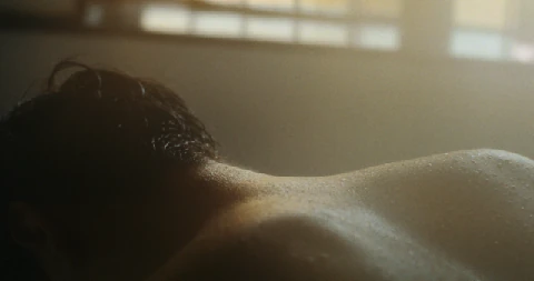 A shoulder in soft window light.
